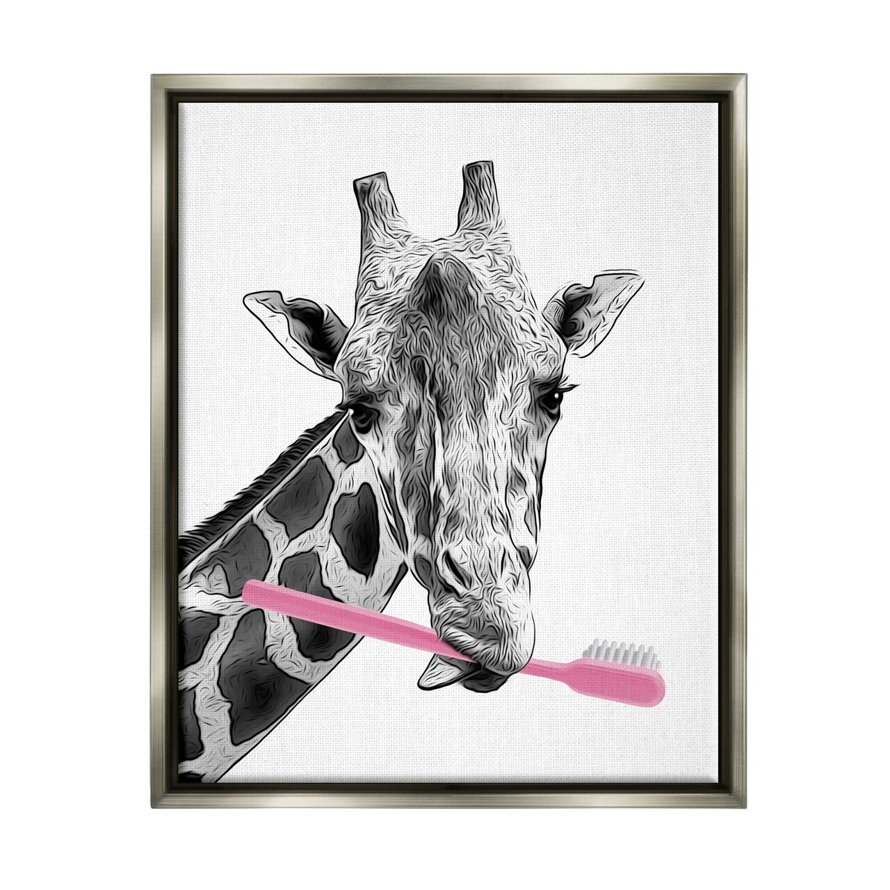 Stupell Industries Funny Animal Bathroom Toothbrush Framed Floater Canvas Wall Art